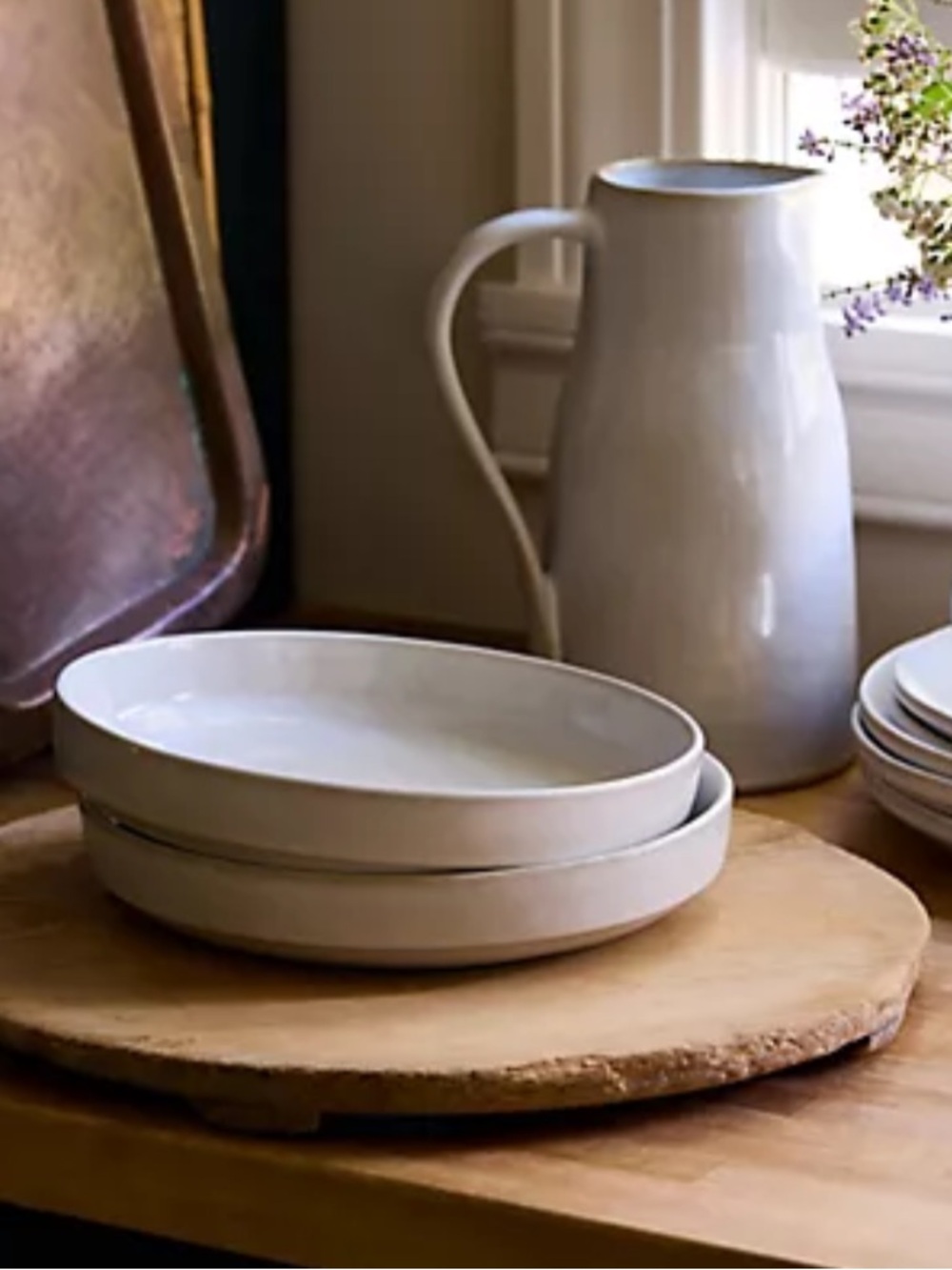 Anthropologie Rowen Ginny Stoneware Low Bowls - Set of 4 in color: Salt